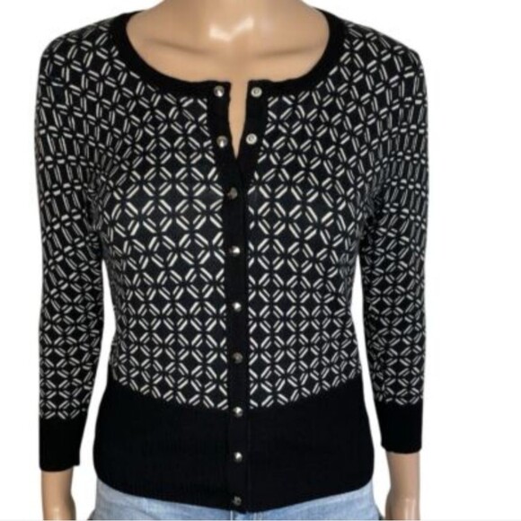 WHBM snap button sweater black white pattern sz S office preppy - Picture 8 of 8